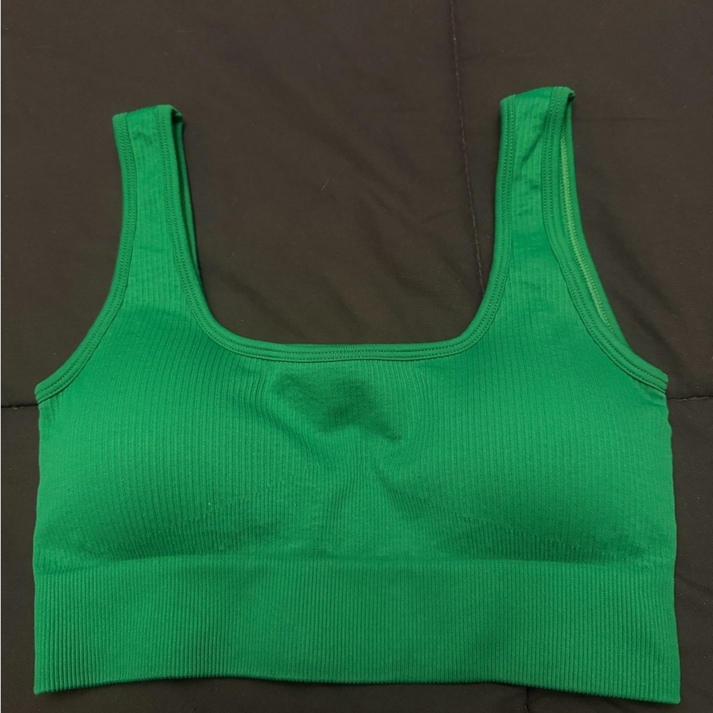 Green Ribbed Seamless sports bra  - Women